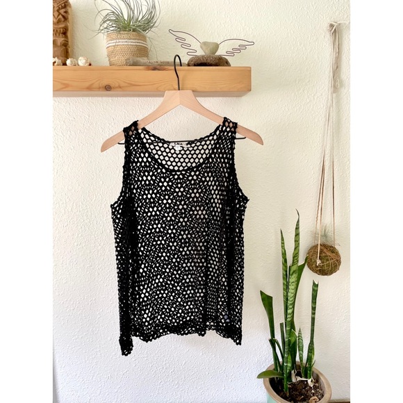 LNA black netting cold shoulder top - Picture 3 of 6